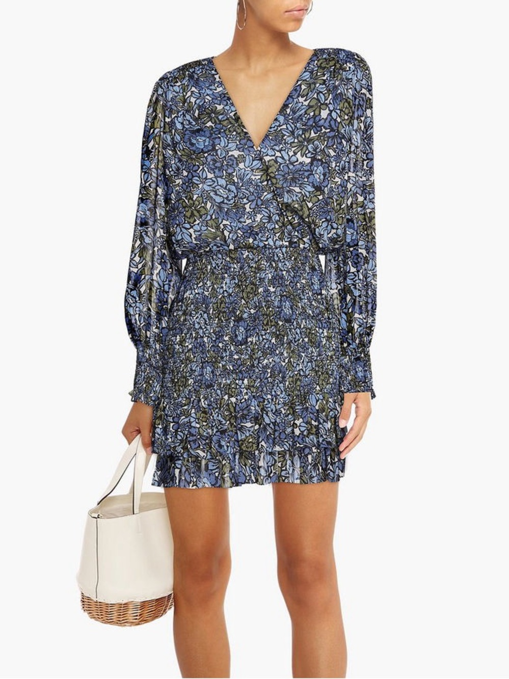 Veronica Bears Saera Shirred Floral-Print Mini Dress